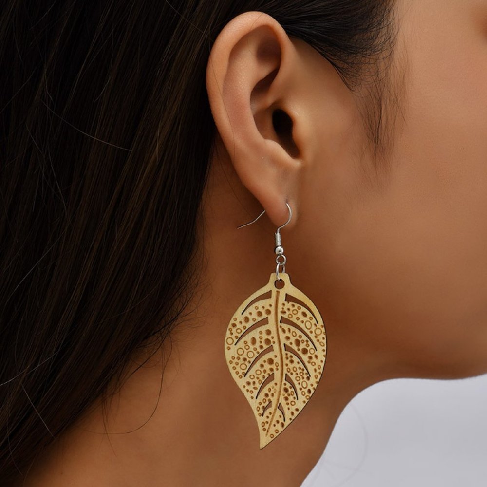 Boho Carved Wood Earrings